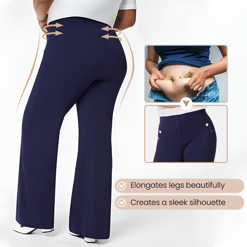 High Stretch Tummy Control Button Wide Leg Pants
