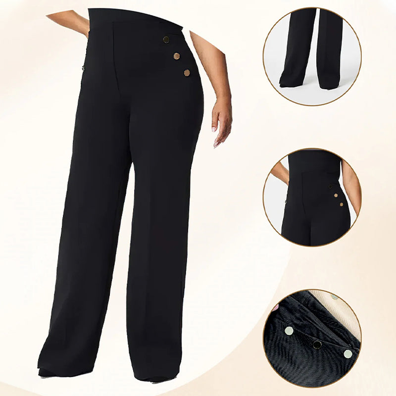 High Stretch Tummy Control Button Wide Leg Pants