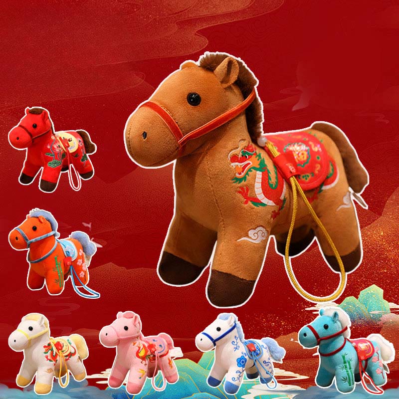 Buddha Stones Year of the Horse Bamboo Dragon Lotus Phoenix Plush Doll Home Decoration