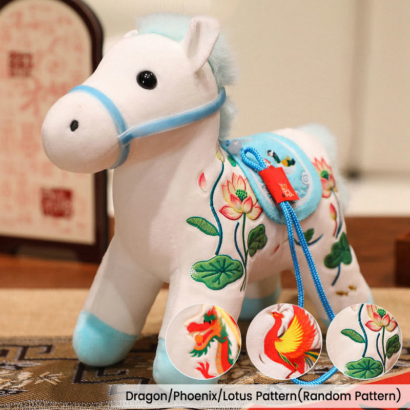 Buddha Stones Year of the Horse Bamboo Dragon Lotus Phoenix Plush Doll Home Decoration