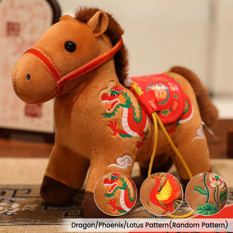 Buddha Stones Year of the Horse Bamboo Dragon Lotus Phoenix Plush Doll Home Decoration