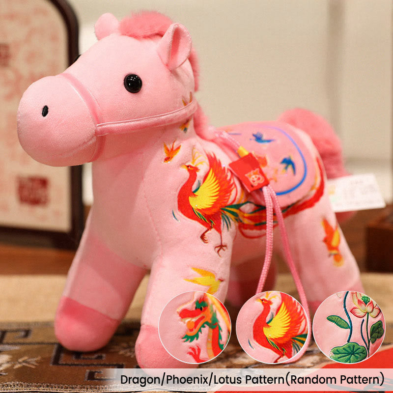 Buddha Stones Year of the Horse Bamboo Dragon Lotus Phoenix Plush Doll Home Decoration