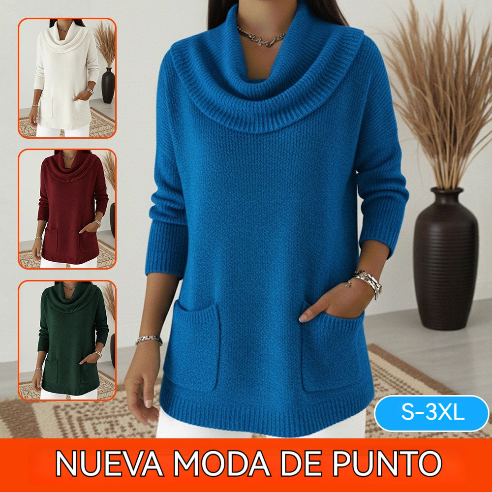 New Women's Monochromatic Sweater with Pockets.