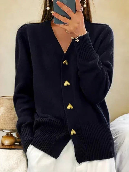 Cozy Heart Shaped Button Knit Cardigan