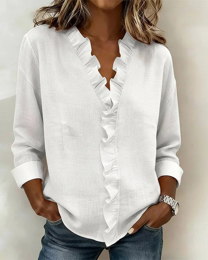 Amora Classic Ruffled V-Neck Shirt