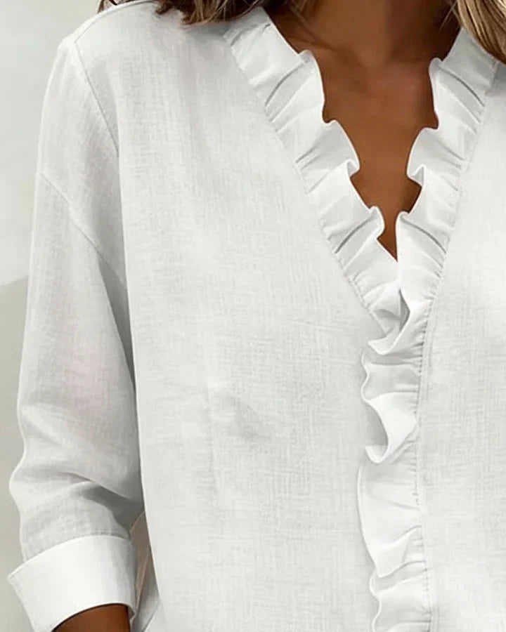 Amora Classic Ruffled V-Neck Shirt