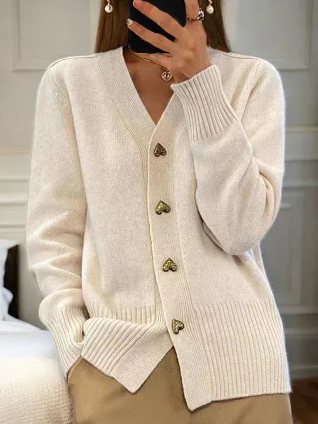 Cozy Heart Shaped Button Knit Cardigan