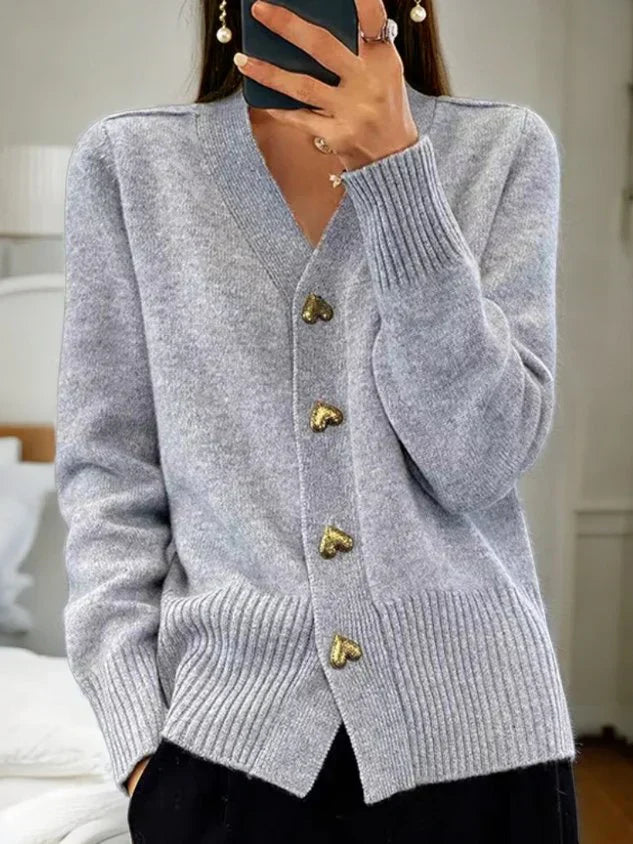 Cozy Heart Shaped Button Knit Cardigan