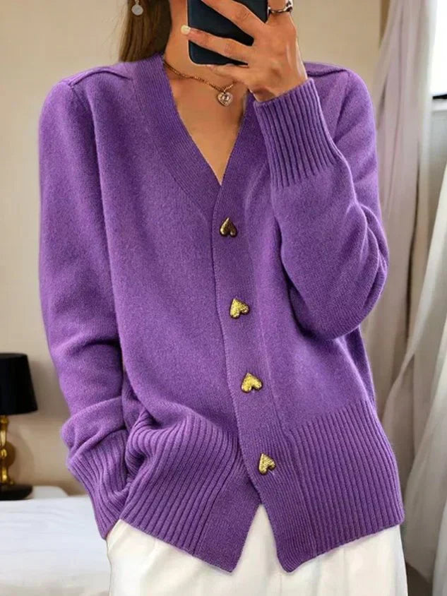 Cozy Heart Shaped Button Knit Cardigan