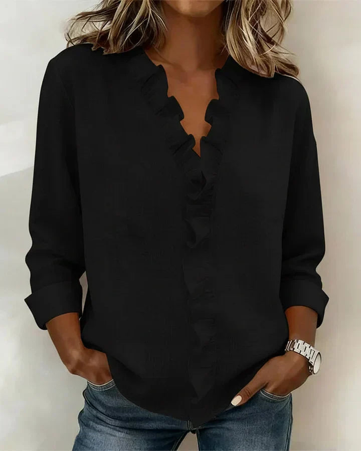 Amora Classic Ruffled V-Neck Shirt