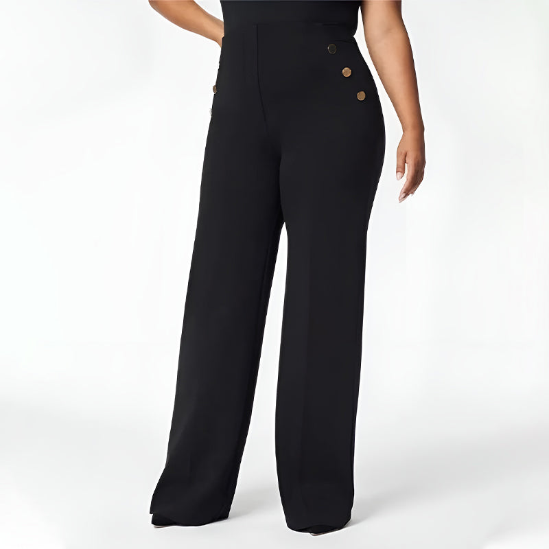 High Stretch Tummy Control Button Wide Leg Pants