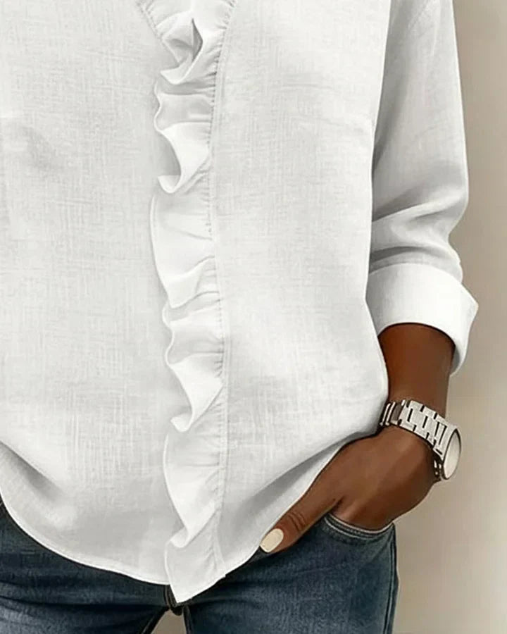 Amora Classic Ruffled V-Neck Shirt