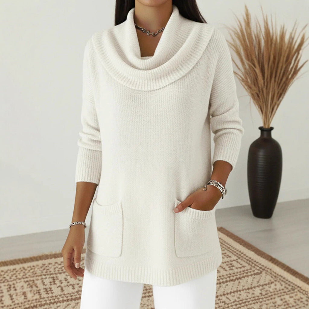 New Women's Monochromatic Sweater with Pockets.