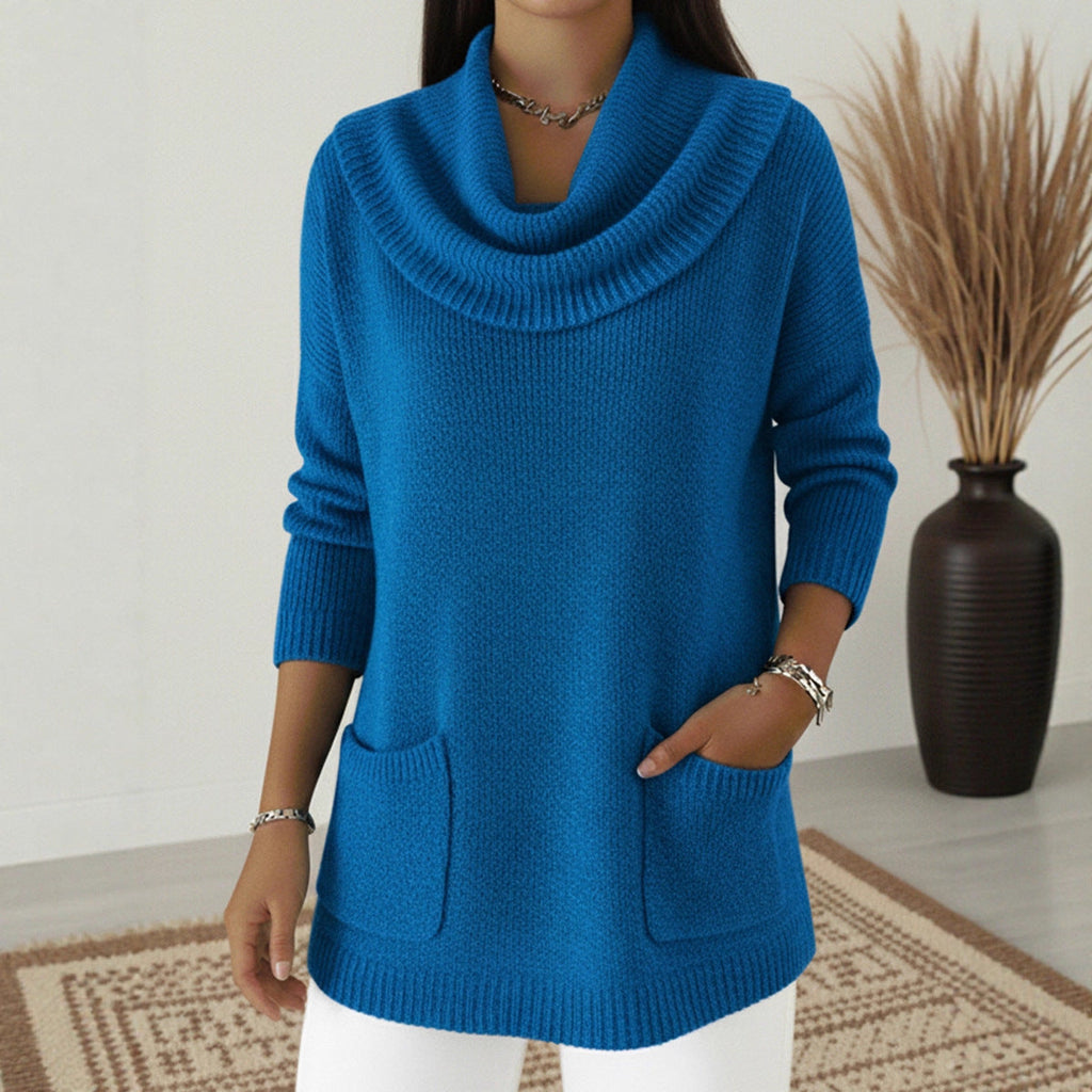 New Women's Monochromatic Sweater with Pockets.