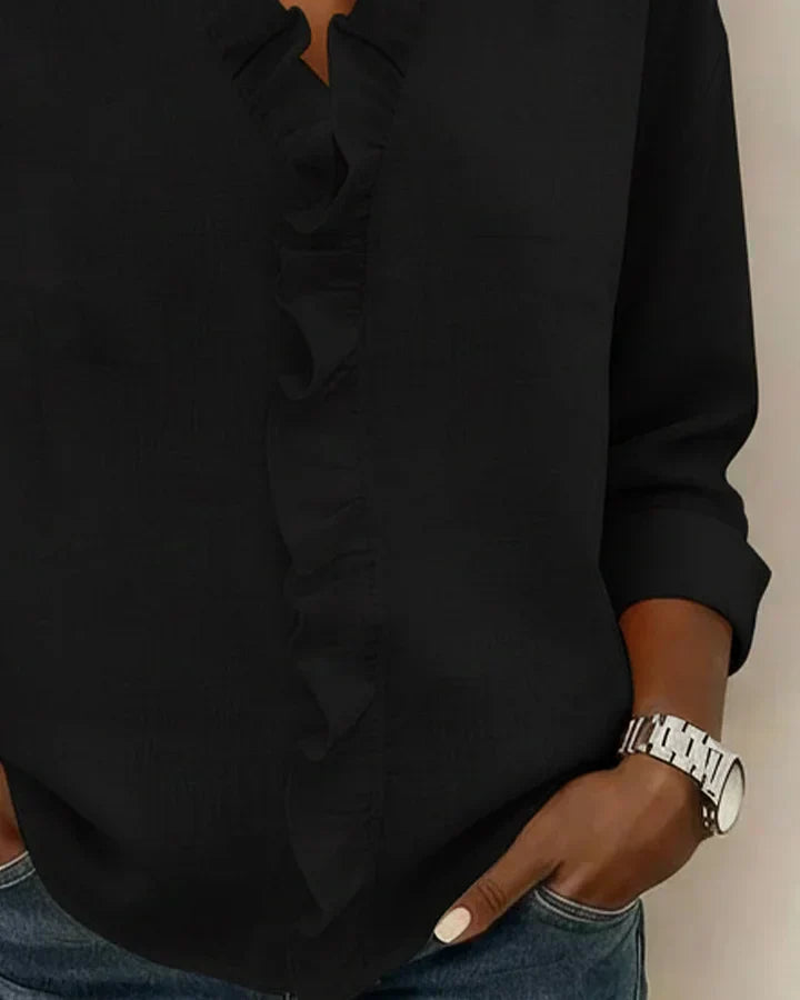 Amora Classic Ruffled V-Neck Shirt