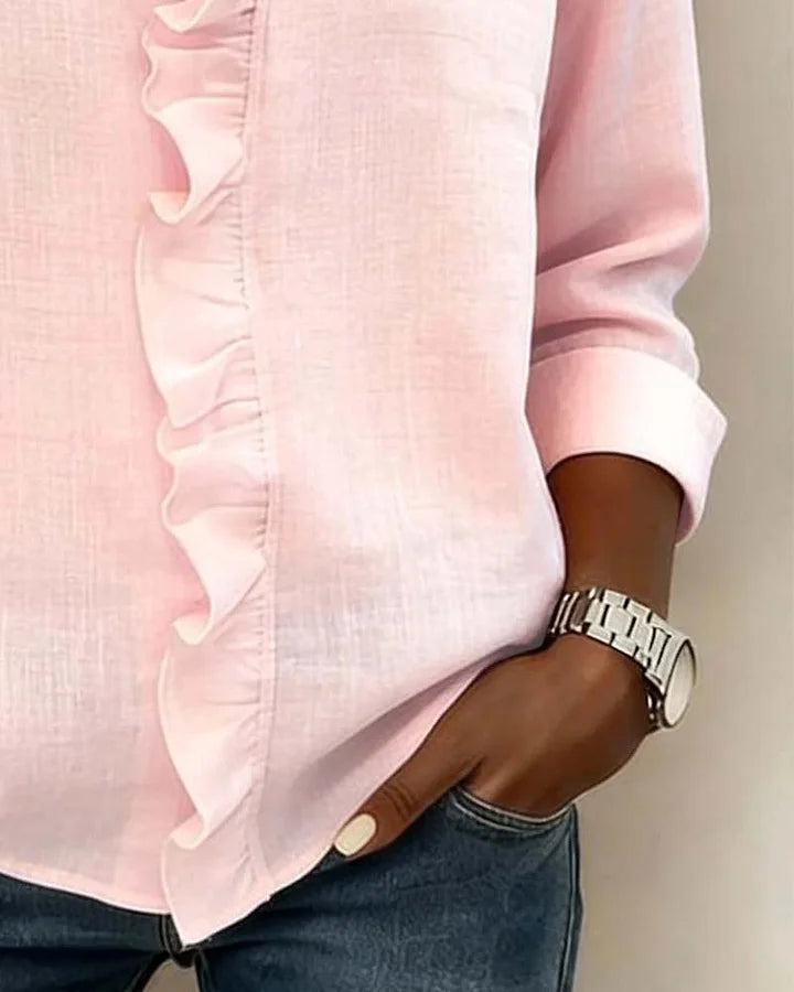 Amora Classic Ruffled V-Neck Shirt